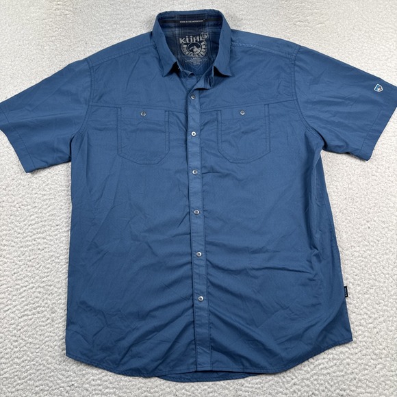 Kuhl Stealth Shirt Men Large Short Sleeve Snap Front Pockets Outdoor Hiking Blue - Picture 2 of 12
